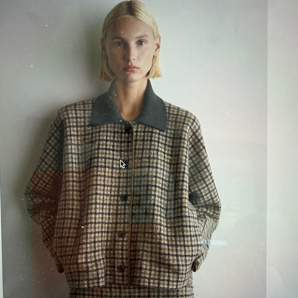 Elegant Plaid Pea Coat with Dark Collar